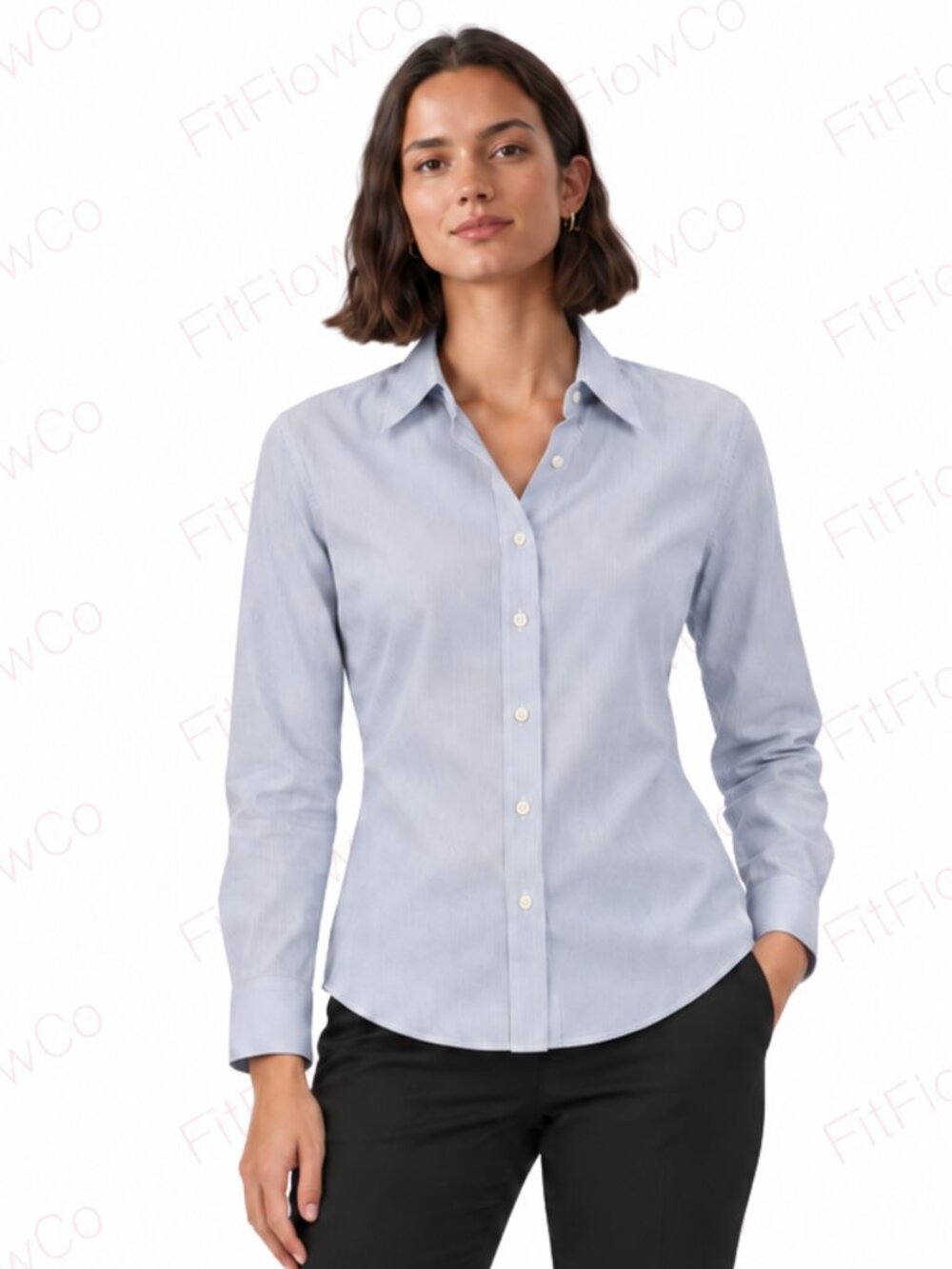The Limited Essential Shirt Women M Blue White Pinstripe Cotton Stretch